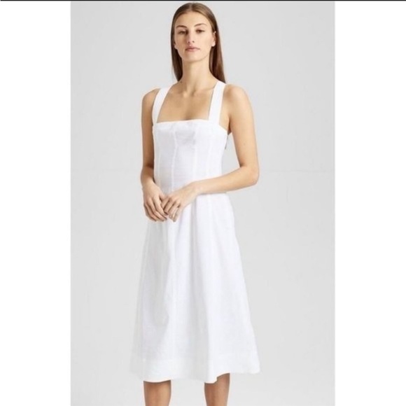 Theory Dresses & Skirts - Theory Bustier Linen Blend Midi Sun Dress in Optic White